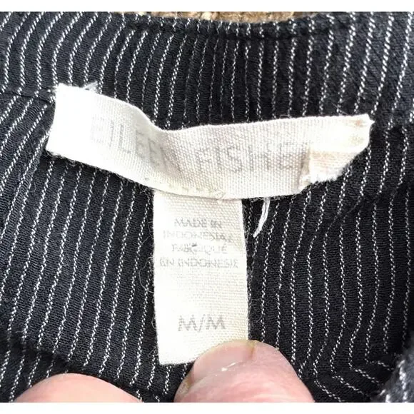 Eileen Fisher Sz M Blk Pinstripe Dbl pkt Bottom Horizontal pinstripe Lagen Look - Picture 4 of 7
